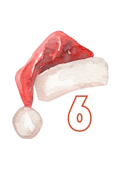 Eine gezeichnete Nikolaus-Mütze auf der Zahl "sechs"
