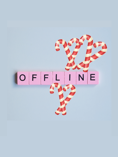 Um das Wort Offline sind Zuckerstangen verteilt